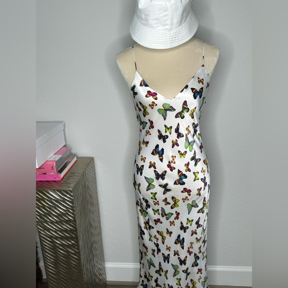 L’agence Jodie V Neck Slip women Dress white butterfly - Picture 9 of 16